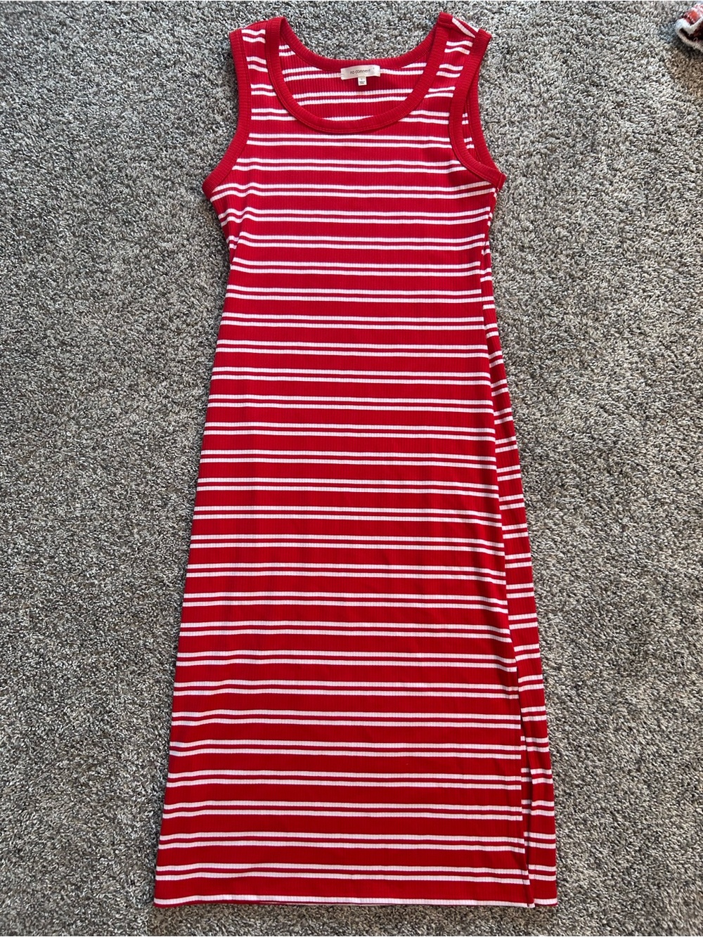 Sleeveless Red & White Striped Midi Dress - Casual Tank Style